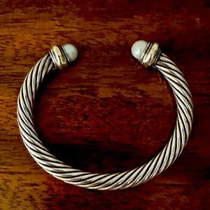 David Yurman’s popular cuff bracelet in sterling silver w pearls and 18K accents